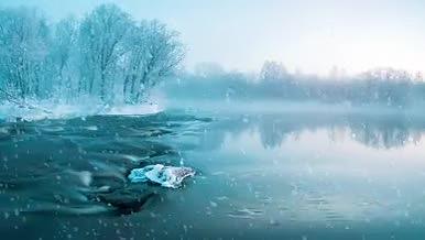 2K横屏唯美飞雪湖面雪景背景视频视频的预览图